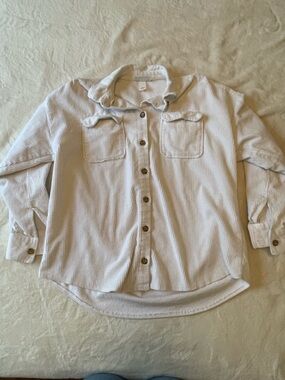 Monki Ivory Corduroy Oversized Shacket Button Up Shirt